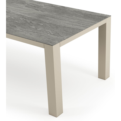 Table de jardin Nano rectangulaire en aluminium beige et céramique pleine Aspen Grey - Lg. 240 x Lrg. 100 x Haut. 75 cm