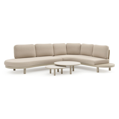 Palma loungehoek in beige aluminium met rustic weather+ softtouch kussens en loungetafel