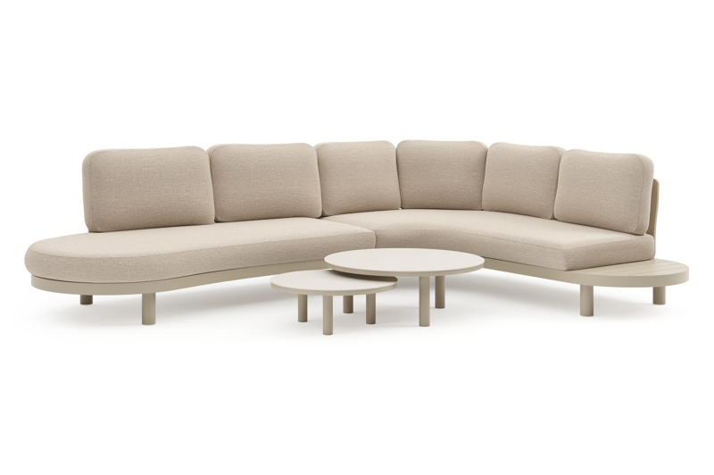 Palma loungehoek in beige aluminium met rustic weather+ softtouch kussens en loungetafel