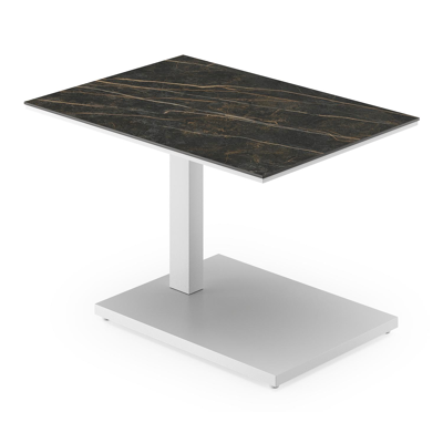Table d'appoint pop-up Cirello rectangulaire en aluminium blanc et céramique pleine Black Obsession - Lg. 70 x Lrg. 50 x Haut. 44 cm