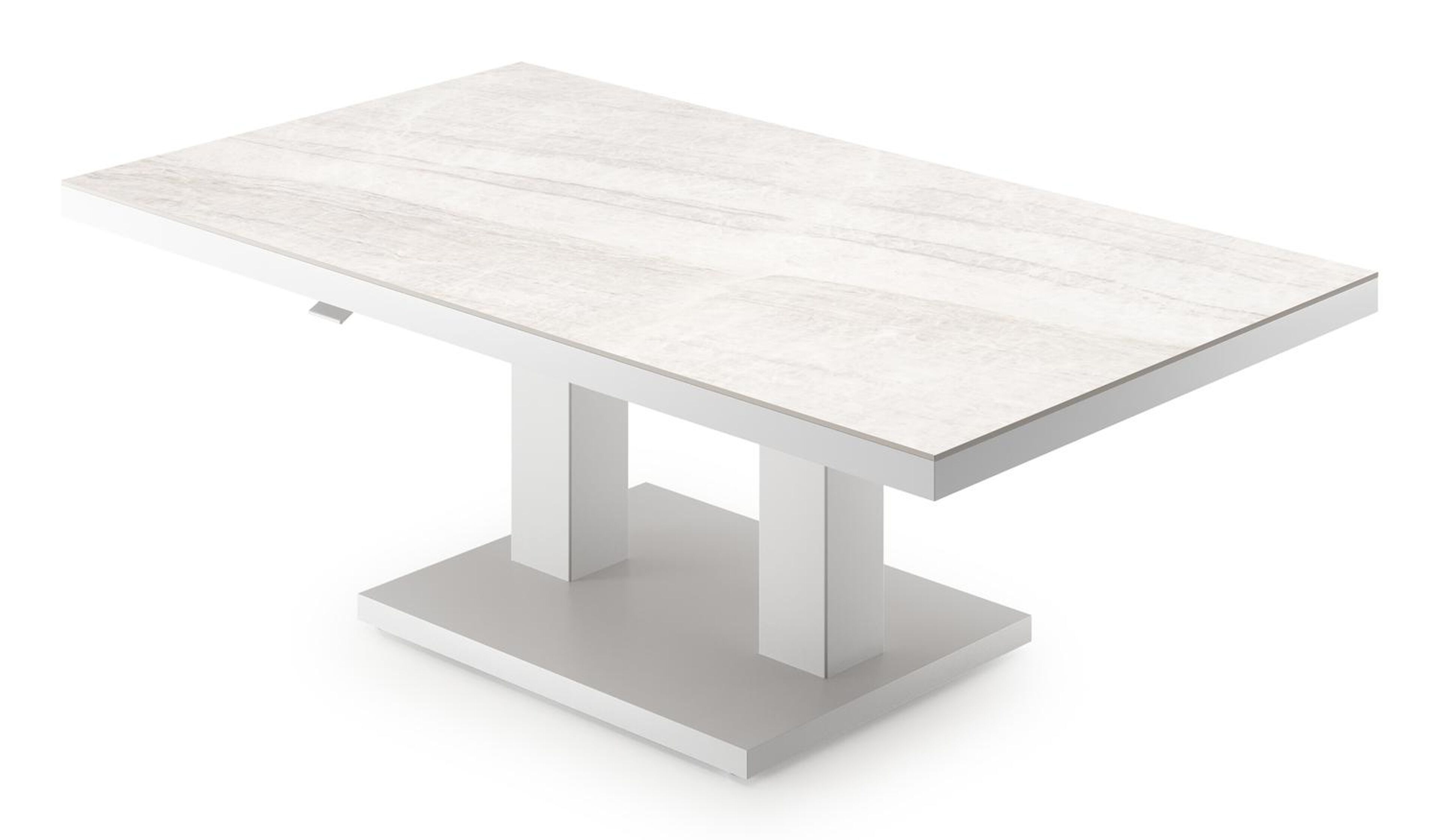 Cirello pop-up loungetafel rechthoekig in wit aluminium en volkeramiek Taj Mahal - L 140 x B 80 x H 49.7 cm