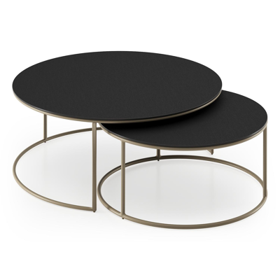 Ensemble de 2 tables d'appoint Fano ronde en aluminium beige et céramique pleine Nero Black - Diam. 85 x Haut. 35 cm
