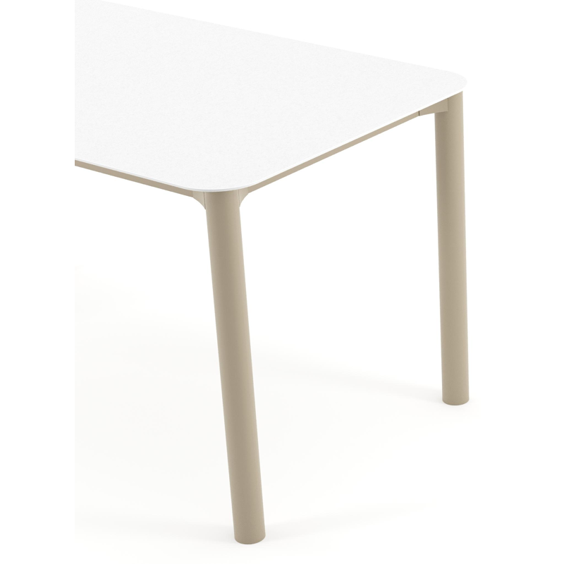 Orso tuintafel rechthoekig afgerond in beige aluminium en volkeramiek Arctic White - L 140 x B 80 x H 74.5 cm