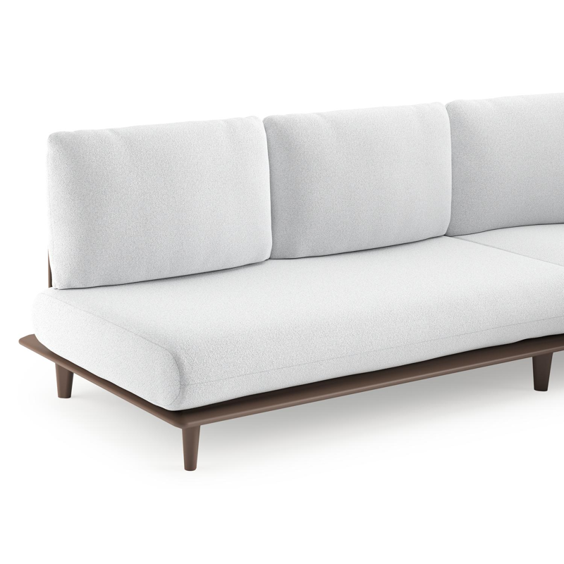 Salon de jardin d'angle Bomero en aluminium taupe et coussins en all weather solica ego birch