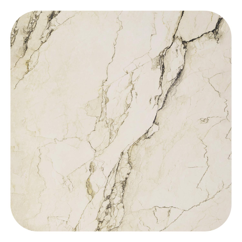 Amico low dining tuintafel afgerond vierkant in wit aluminium en volkeramiek Colorado Dunes - L 148 x B 148 x H 61 cm