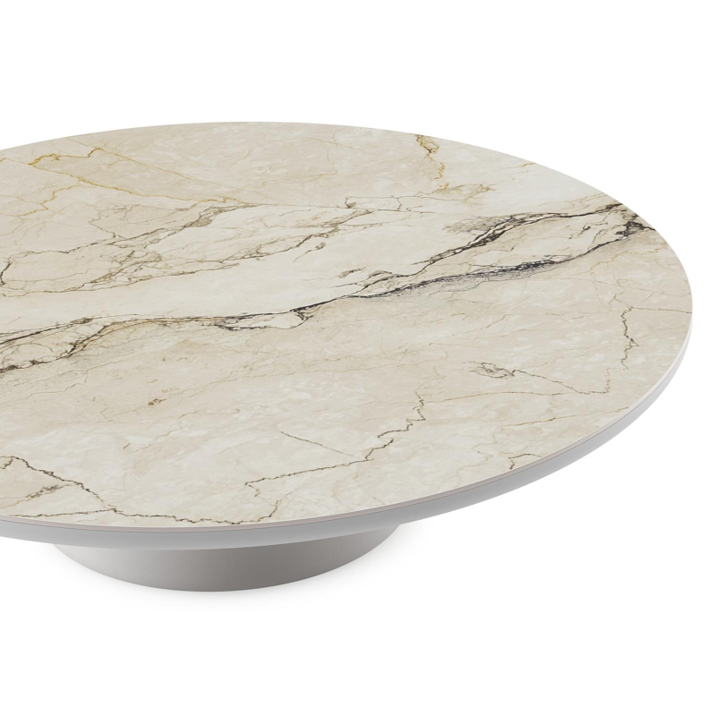 Amico loungetafel rond in wit aluminium en volkeramiek Colorado Dunes - Dia. 110 x H 28 cm