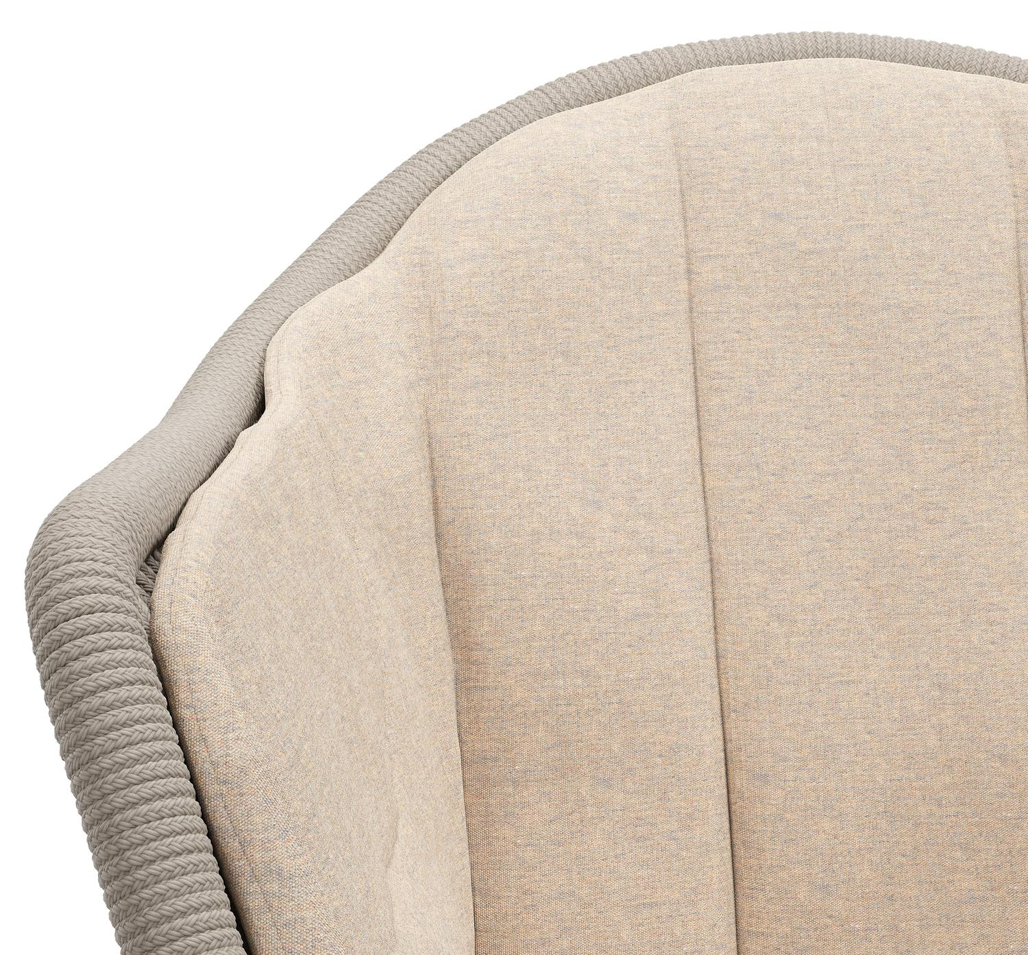 Chaise de jardin Pagino en teck et résine tressée ronde beige avec coussin en heritage papyrus all weather sunbrella® luxe