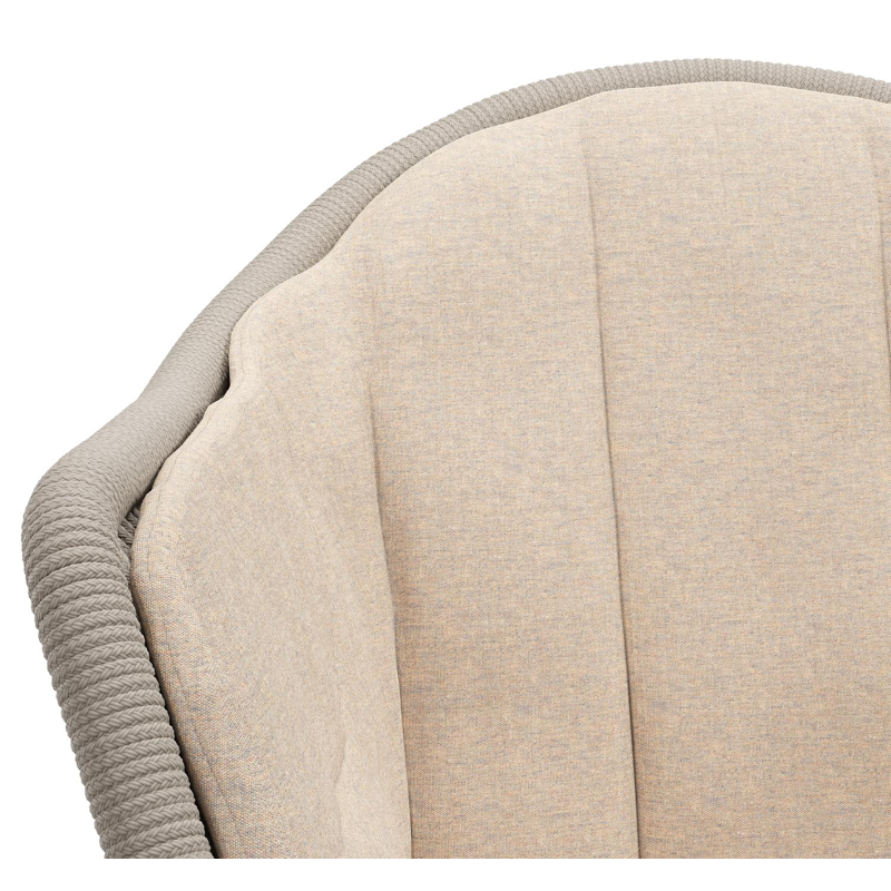 Pagino tuinstoel in teak en beige ronde wicker met kussen in heritage papyrus all weather sunbrella® luxe