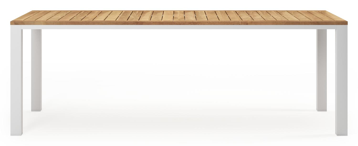 Varese tuinset in wit aluminium en naturel teak tafelblad met 6 stapelbare Madura tuinstoelen