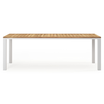 Varese tuintafel in wit aluminium en teak - L 220 x B 92 cm
