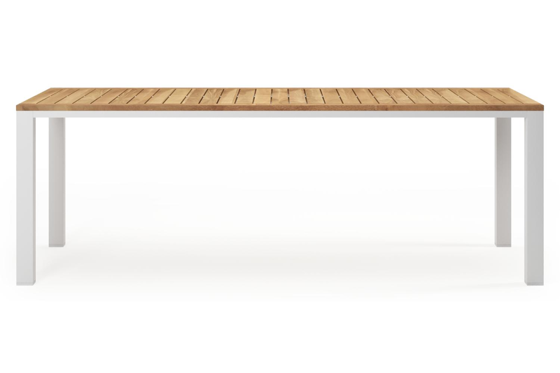 Varese tuintafel in wit aluminium en teak - L 220 x B 92 cm