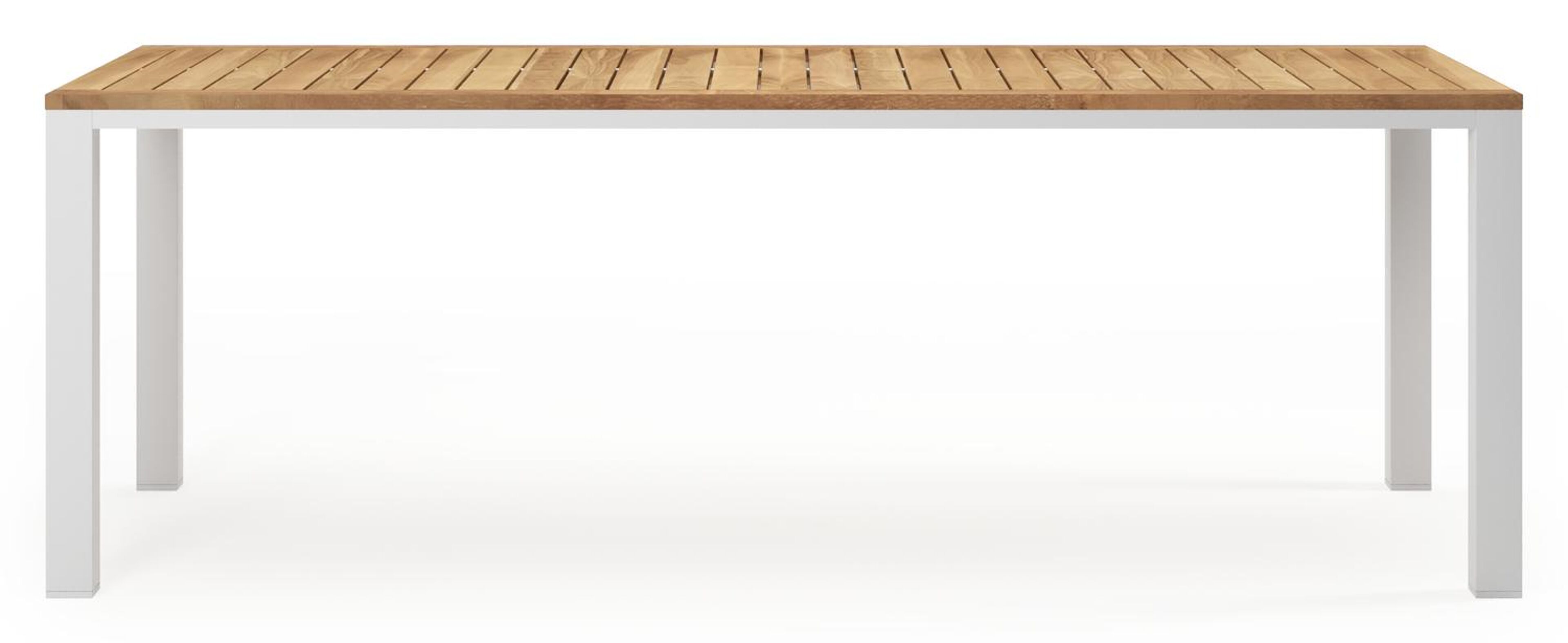 Varese tuinset in wit aluminium en naturel teak tafelblad met 6 stapelbare Madura tuinstoelen