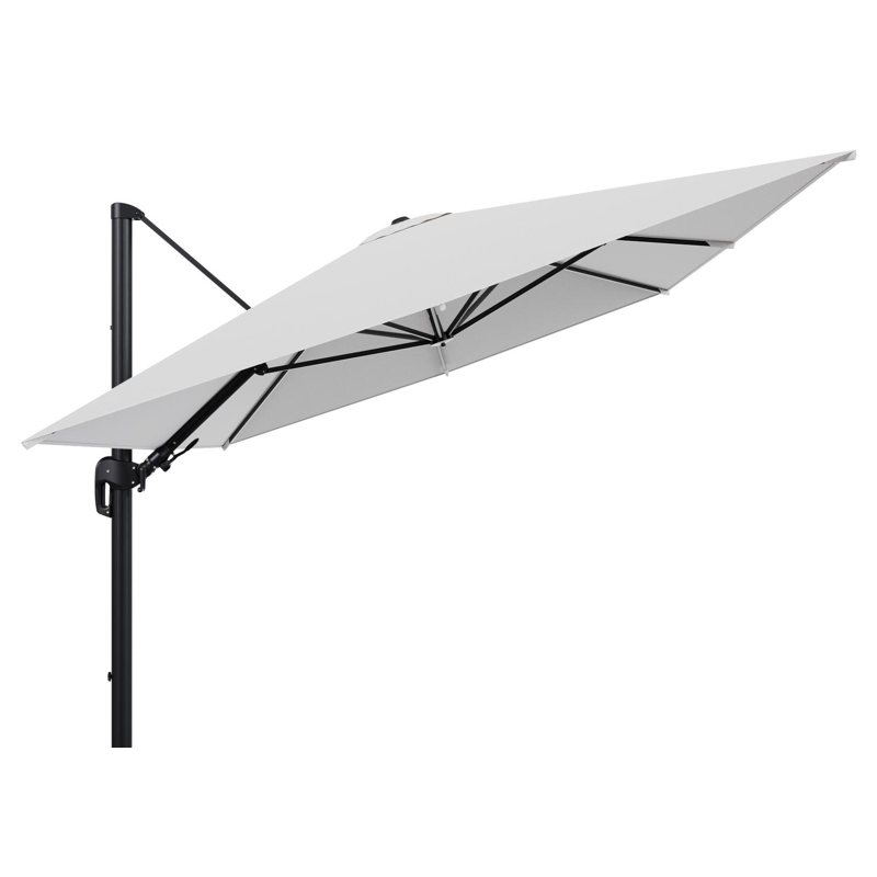 Parasol pendant Rufina avec fonction tilt en aluminium noir et toile de parasol en All Weather Solica Ego Birch  - Lg.1 400 x Lg.2 300 cm (sans pied de parasol