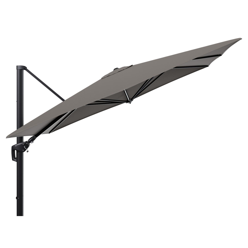 Minore zweefparasol tiltfunctie in zwart aluminium en parasoldoek in All Weather Sunbrella® Luxe Natte Carbon Beige  - L1 280 x L2: 370 cm (zonder voet)