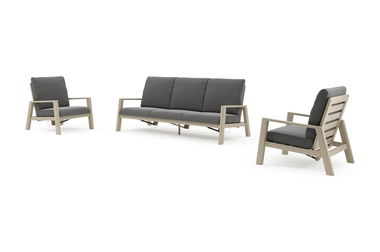 Cirello loungeset in beige aluminium met natte charcoal chine all weather sunbrella® luxe kussens