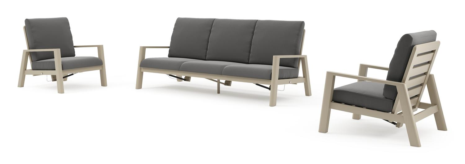 Cirello loungeset in beige aluminium met natte charcoal chine all weather sunbrella® luxe kussens