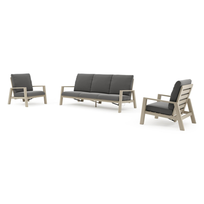 Cirello loungeset in beige aluminium met natte charcoal chine all weather sunbrella® luxe kussens