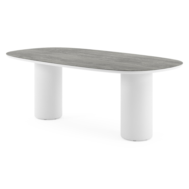 Amico tuintafel bombo in wit aluminium en volkeramiek Aspen Grey - L 210 x B 110 x H 73.5 cm
