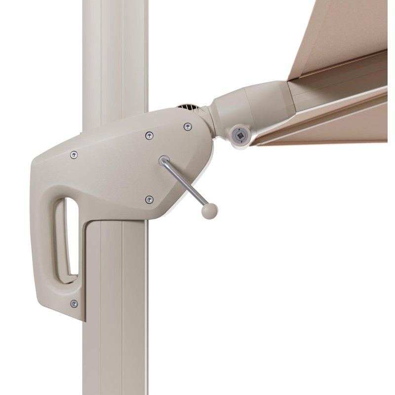 Minore zweefparasol met tiltfunctie in beige aluminium en Natte Linen Chalk All Weather Sunbrella® Luxe parasoldoek - L1 280 x L2 370 cm (zonder voet)