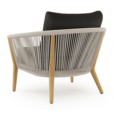 Fauteuil de jardin Orso en tecken corde ronde tissée verticalement beige et coussins en all weather sunbrella® luxe Heritage char