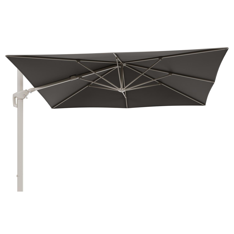 Minore zweefparasol met tiltfunctie in beige aluminium en Natte Carbon beige All Weather Sunbrella® Luxe parasoldoek - L1: 280 x L2: 370 cm (zonder voet)