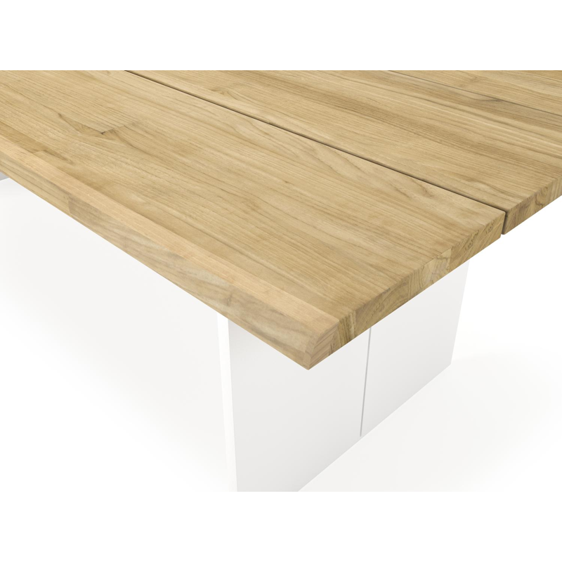 Table de jardin Portofino en aluminium blanc et teck - Lg 240 x Larg. 102 x H 74,5 cm