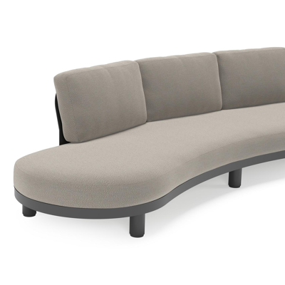 Canapé de jardin Donato en aluminium noir et coussins en all weather sunbrella® luxe Lopi Silver