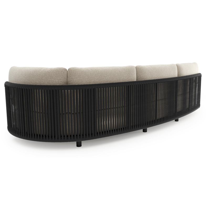 Lomano loungebank in zwart aluminium en zwart verticaal geweven luxe vlakke rope met marbella ecru all weather cosytica kussen