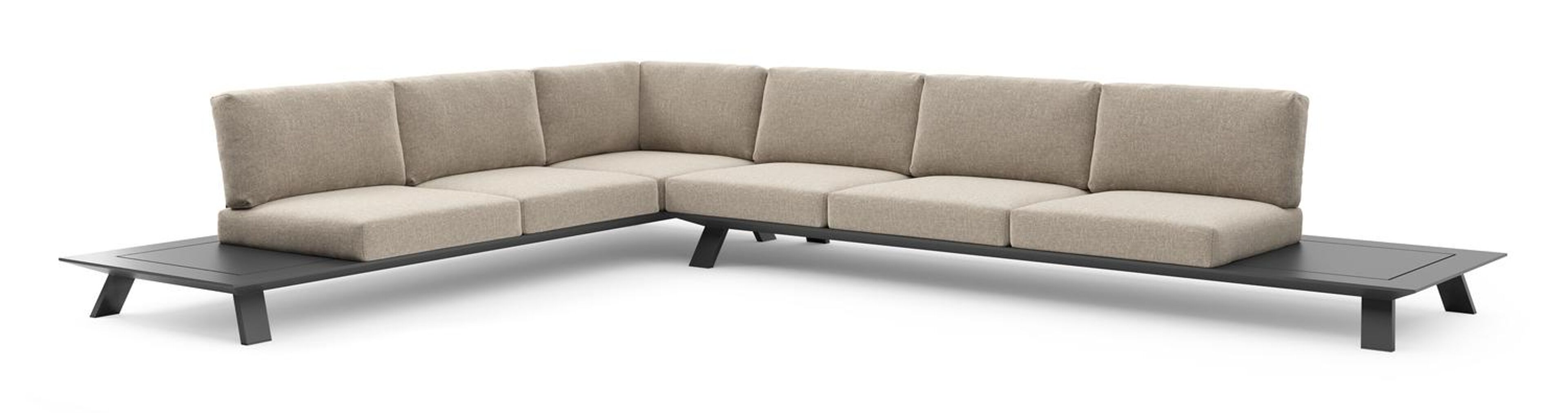 Cesano loungehoek in zwart aluminium met chartres pewter all weather Sunbrella® luxe kussen