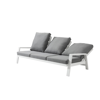 Veneto loungezetel met verstelbare rugleuning 3-zit in wit aluminium met grijs weather+ softtouch kussen