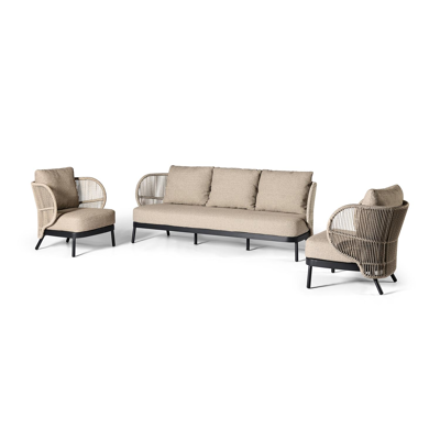 LUGANO 3+1+1 ALU ZWART+WICKER BEIGE + AW TESSUTICA KUSSENS CATANIA BEI