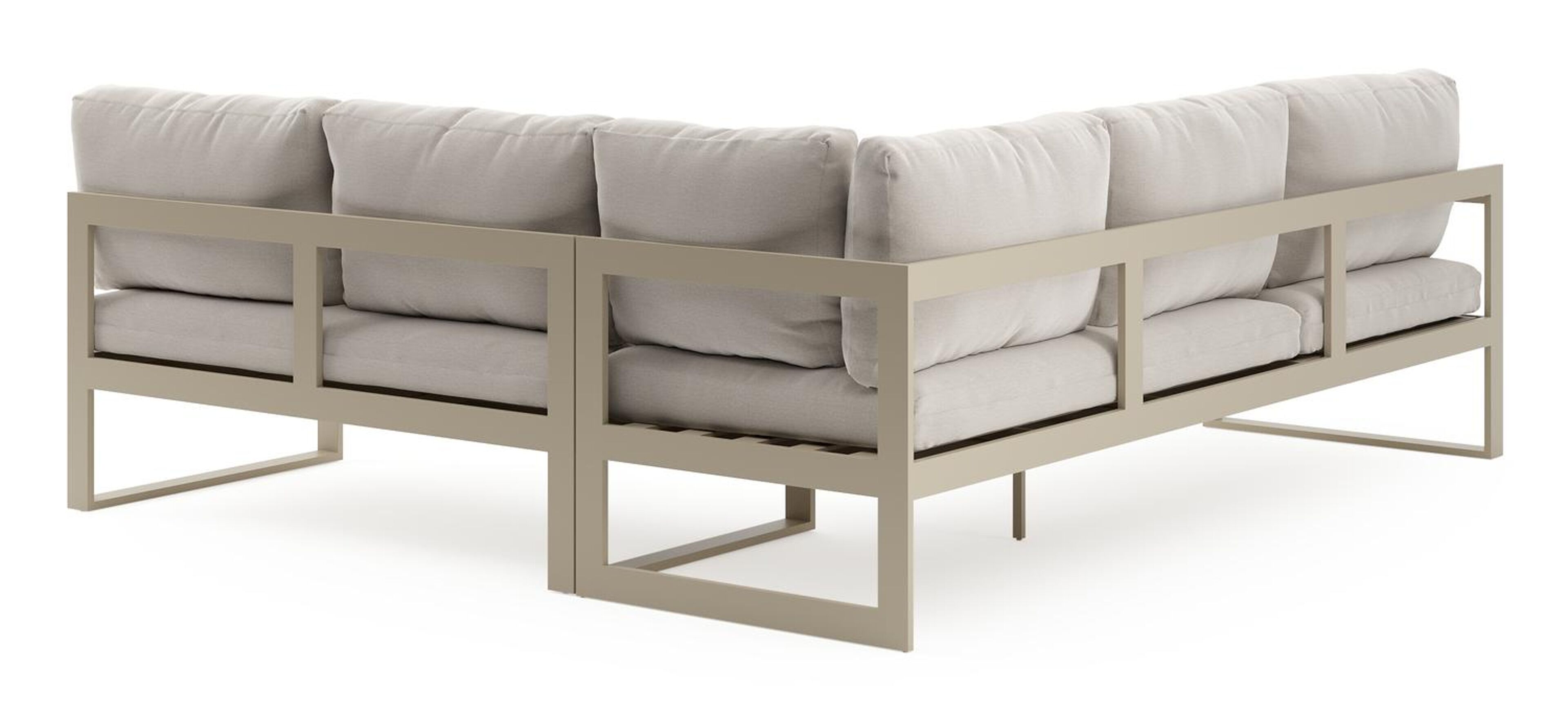 Salon de jardin d'angle Caldela en aluminium beige et coussins en weather+ softtouch beige