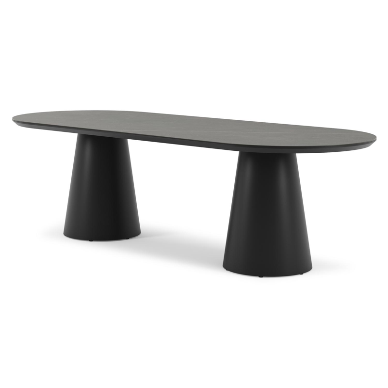 Table de jardin Donato en aluminium noir et céramique pleine calatorao - Lg 260 x Larg. 100 x H 74 cm
