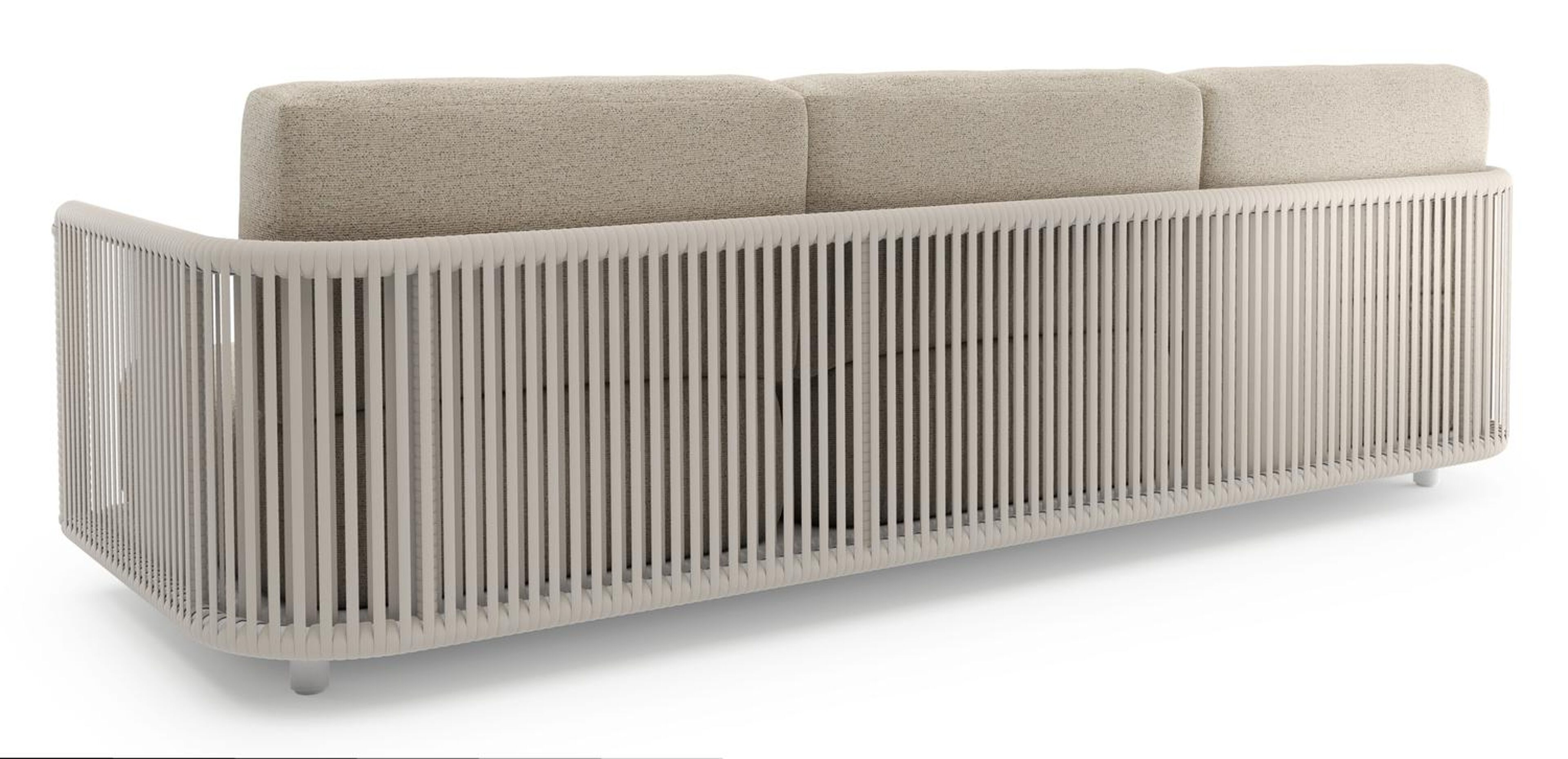 Organo loungeset in wit aluminium en beige verticaal geweven luxe vlakke rope met marbella beige all weather Cosytica kussen