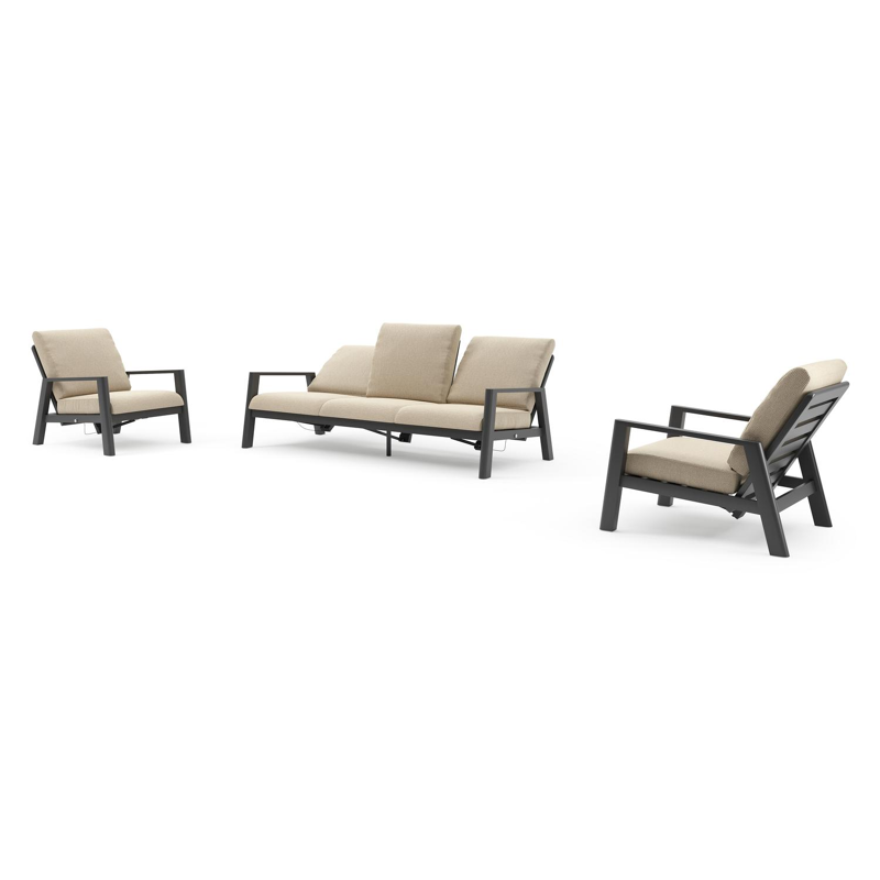 Cirello loungeset in zwart aluminium met althea camel all weather cosytica kussen
