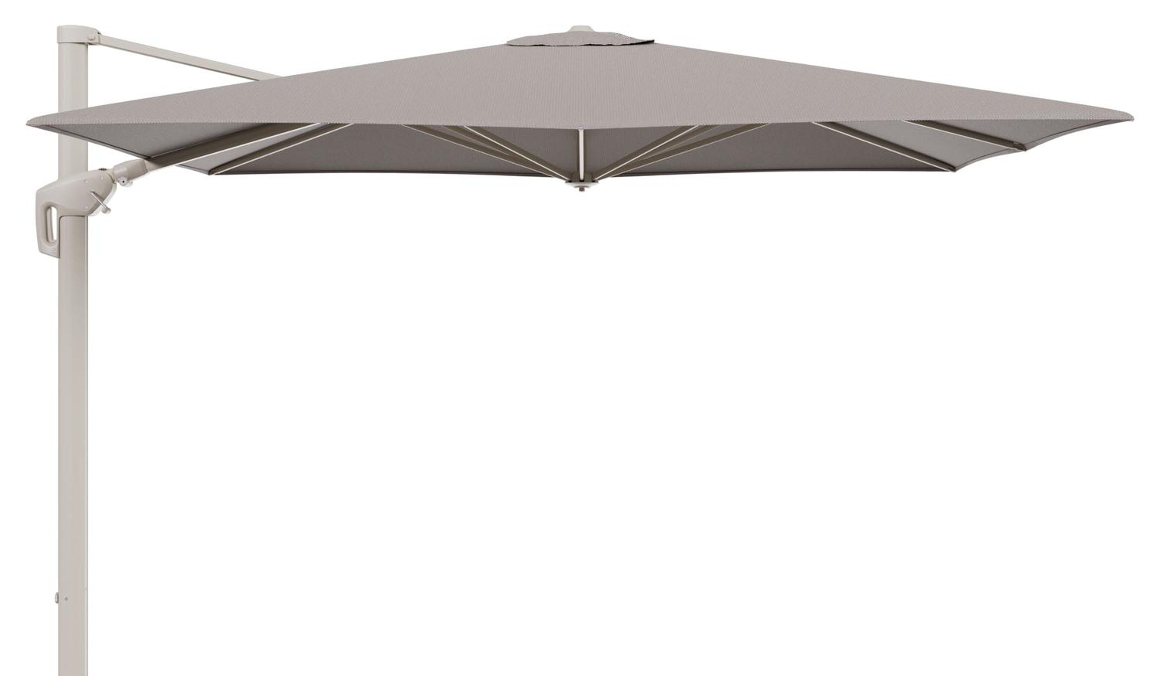 Minore zweefparasol met tiltfunctie in beige aluminium en Lopi Pepper All Weather Sunbrella® Luxe parasoldoek - L1 280 x L2 370 cm (zonder voet)