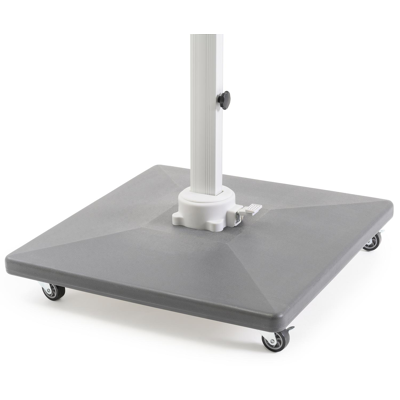 Avola zweefparasol met tiltfunctie in wit aluminium met wit polyester parasoldoek - L1: 300 x L2: 300 cm (met voet)