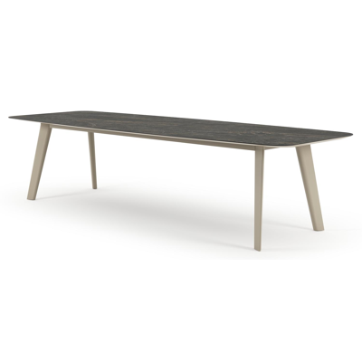 Table de jardin Lacrima forme de bateau en aluminium beige et céramique pleine Black Obsession - Lg. 315 x Lrg. 115 x Haut. 73 cm