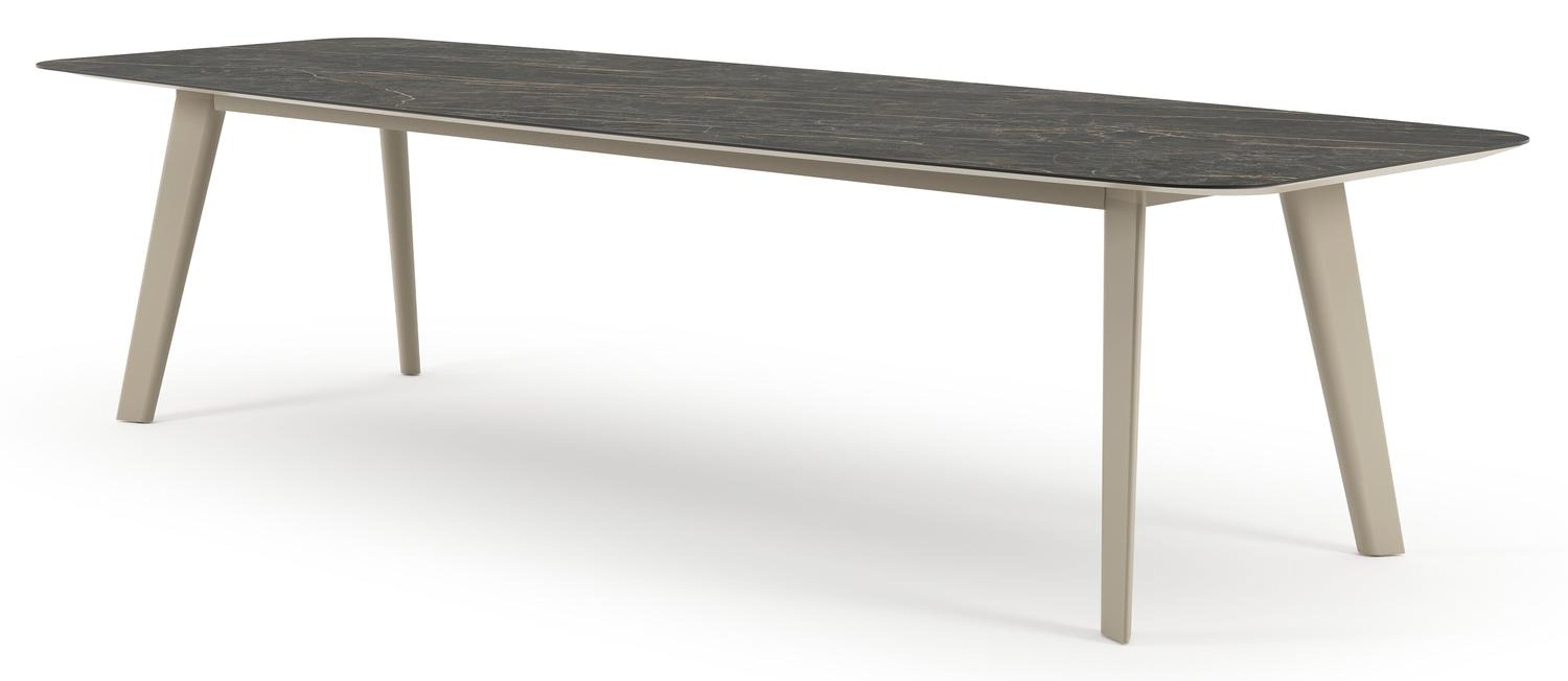 Lacrima tuintafel bootvorm in beige aluminium en volkeramiek Black Obsession - L 315 x B 115 x H 73 cm