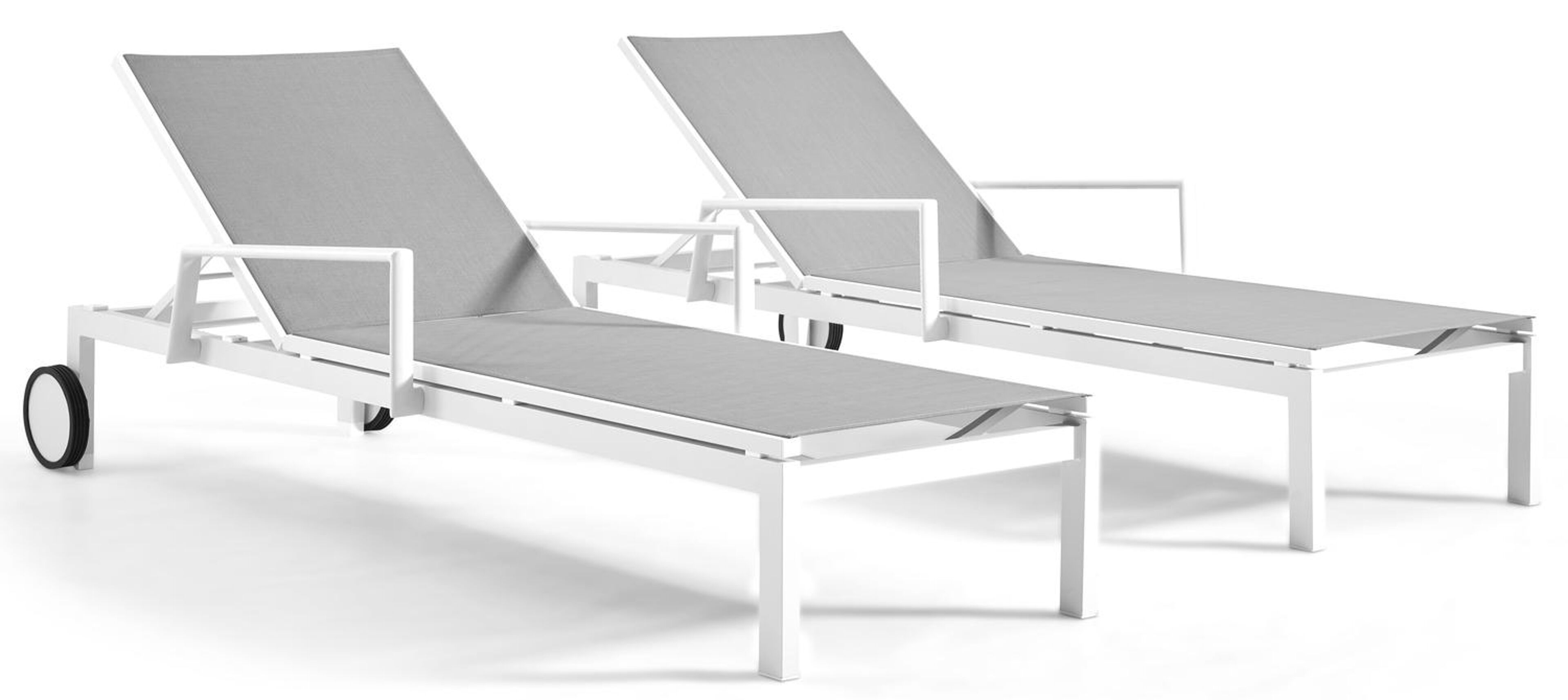 Ensemble de 2 chaises longues réglables Caravelle en aluminium blanc avec textilène gris avec accoudoir
