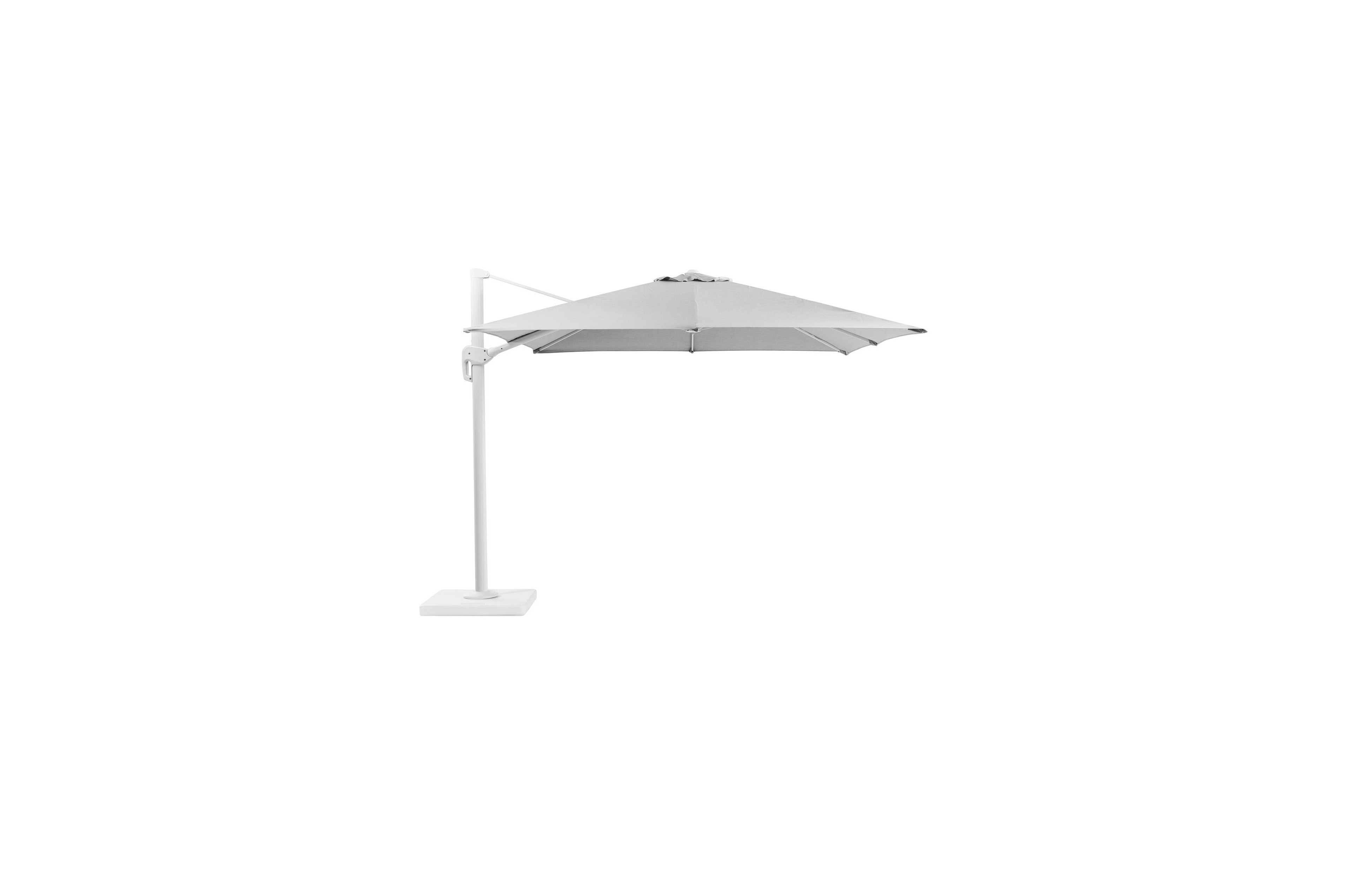 Rufina zweefparasol met tiltfunctie in wit aluminium met natte charcoal chine all weather sunbrella® luxe parasoldoek - L1 300 x L2 300 cm met parasolvoet Lapido 120 kg