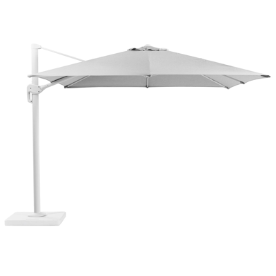 Rufina zweefparasol met tiltfunctie in wit aluminium met natte charcoal chine all weather sunbrella® luxe parasoldoek - L1: 300 x L2: 300 cm (met voet)