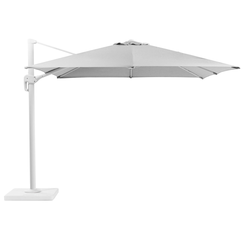 Rufina zweefparasol met tiltfunctie in wit aluminium met natte charcoal chine all weather sunbrella® luxe parasoldoek - L1: 300 x L2: 300 cm (met voet)