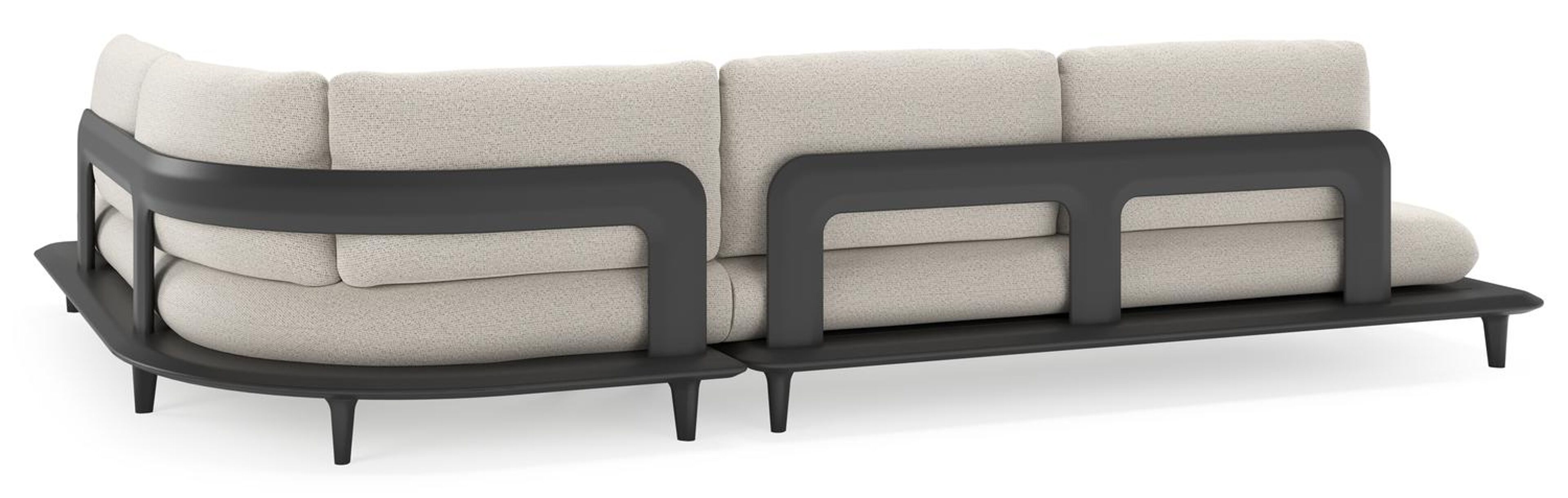 Salon de jardin d'angle Bomero en aluminium noir et coussins en all weather solica firenze natural