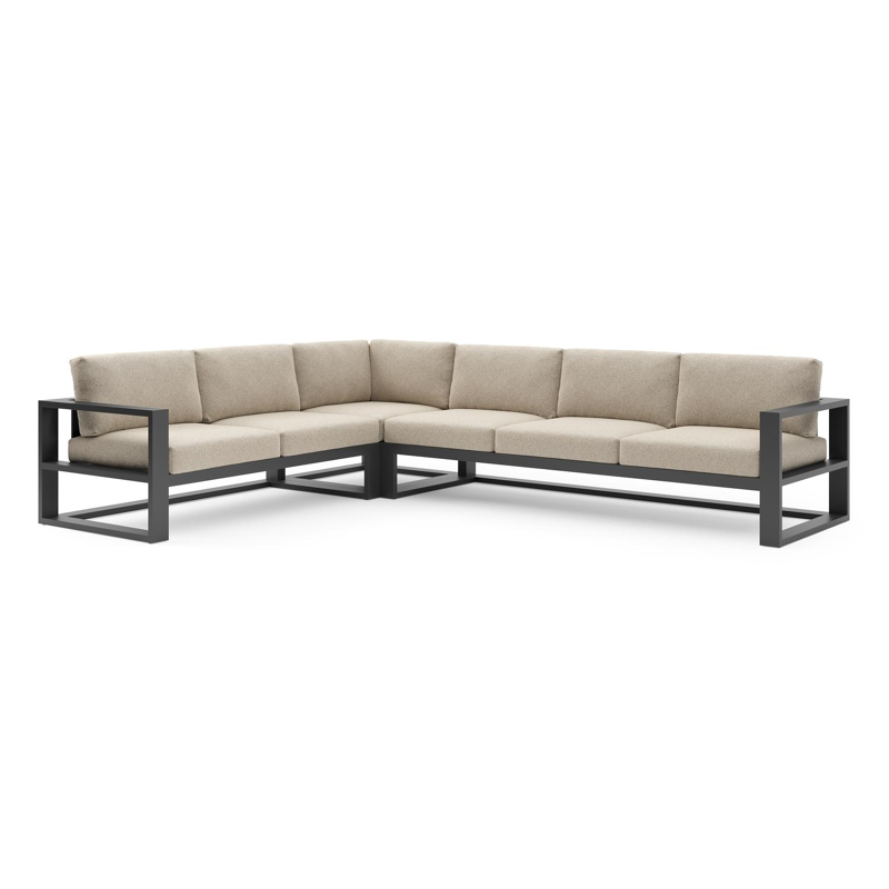 Verato loungehoek in zwart aluminium met bora desert all weather cosytica kussen