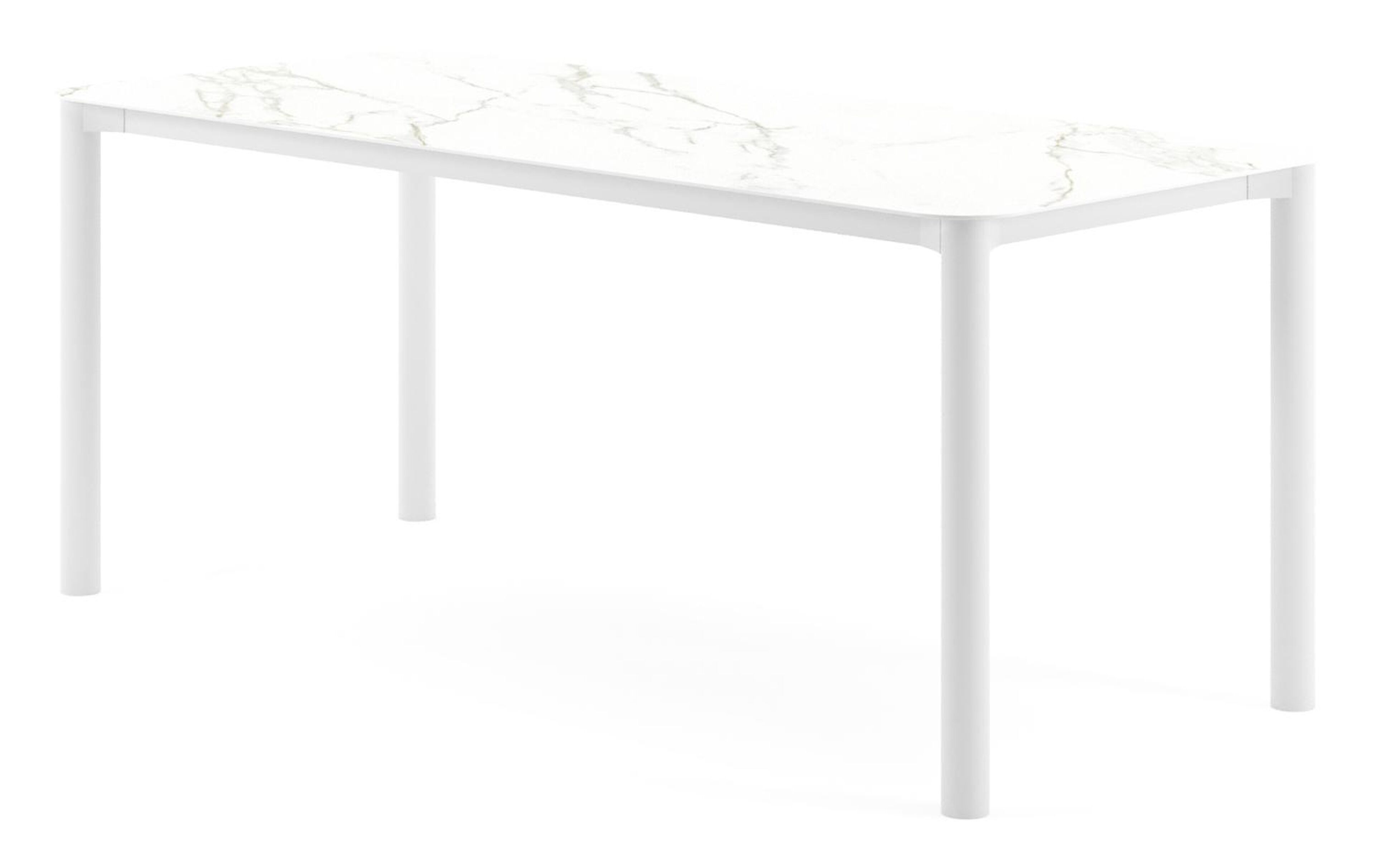 Orso tuintafel rechthoekig afgerond in wit aluminium en volkeramiek Calacatta - L 200 x B 80 x H 75 cm