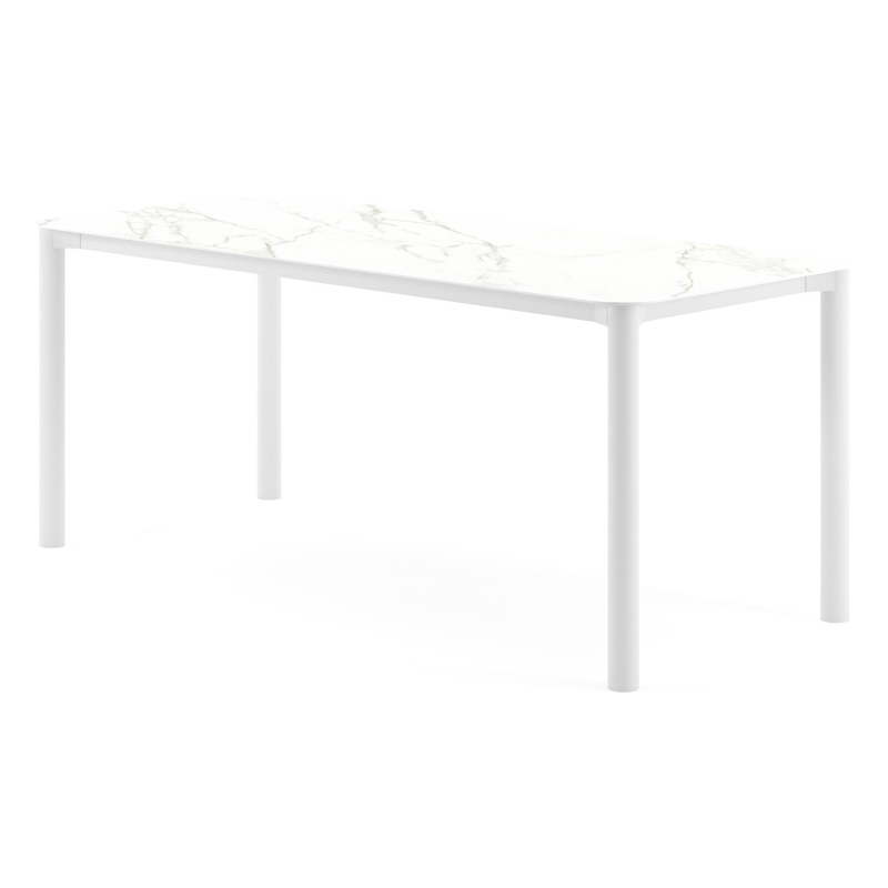 Orso tuintafel rechthoekig afgerond in wit aluminium en volkeramiek Calacatta - L 200 x B 80 x H 75 cm