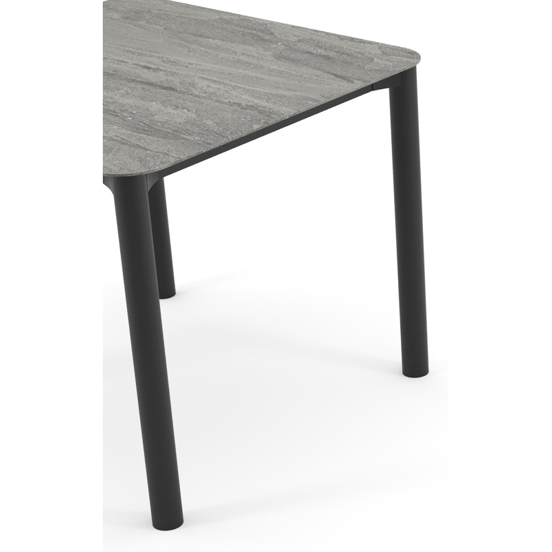 Orso tuintafel rechthoekig afgerond in zwart aluminium en volkeramiek Aspen Grey - L 90 x B 90 x H 74.5 cm