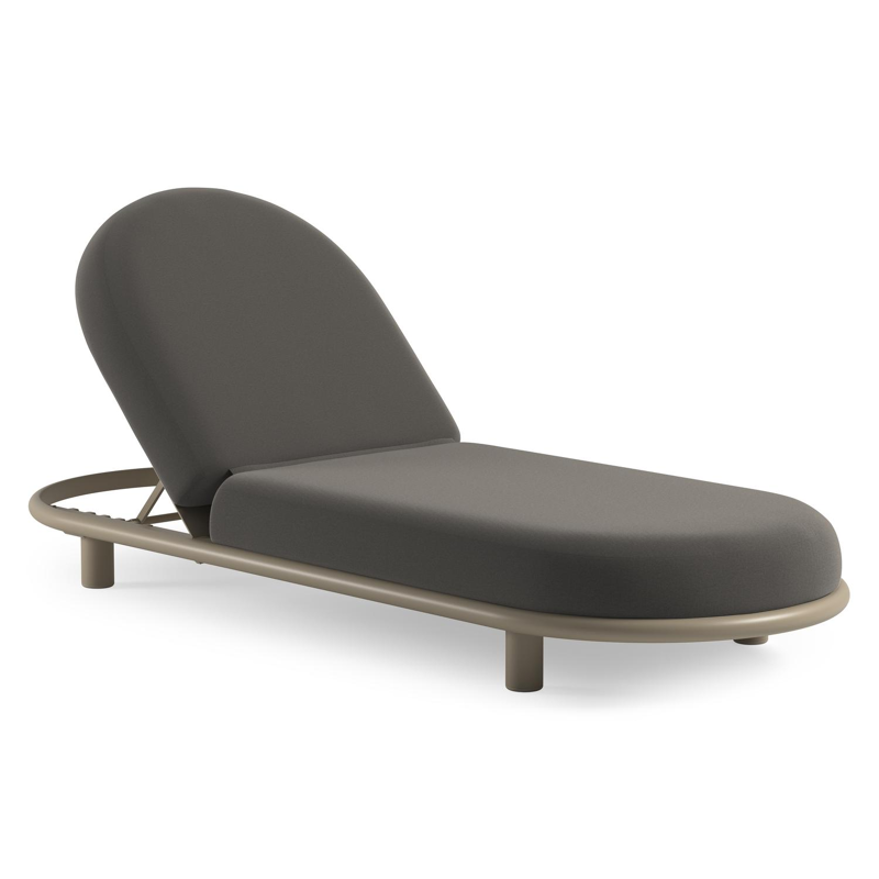 Chaise longue réglable Lomano en aluminium beige avec natte dark taupe all weather sunbrella® luxe coussin
