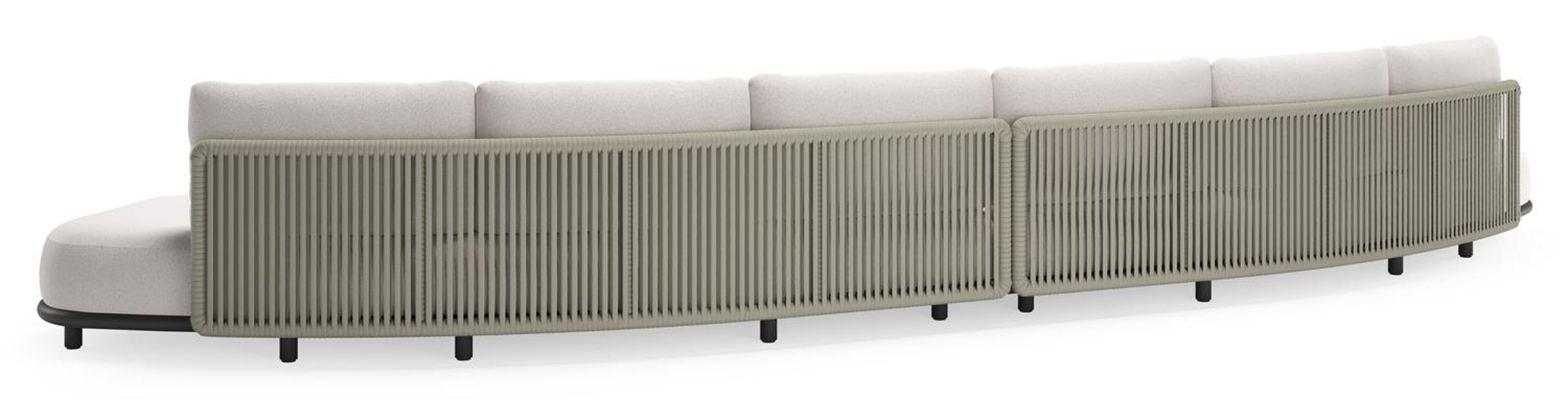 Lomano loungebank in zwart aluminium en beige verticaal geweven luxe vlakke rope met Ego Eggshell all weather solica